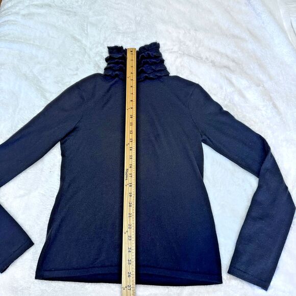 Eccoci Women's Black Ruffle Neck Cashmere & Silk Turtleneck Sweater Sz S - Picture 11 of 13